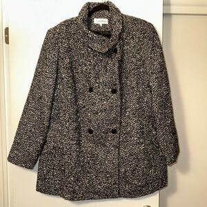 Calvin Klein Women’s 2X Tweed Wool Blend Peacoat Black White Gray NWOT No Belt